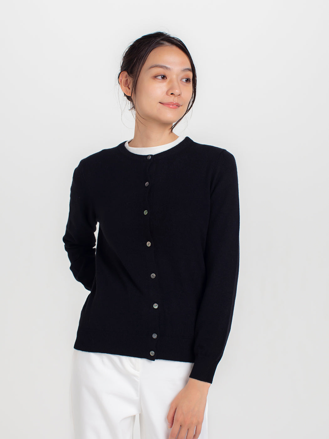 日本製】カシミヤ100% ベーシック クルーネック カーディガン レディース