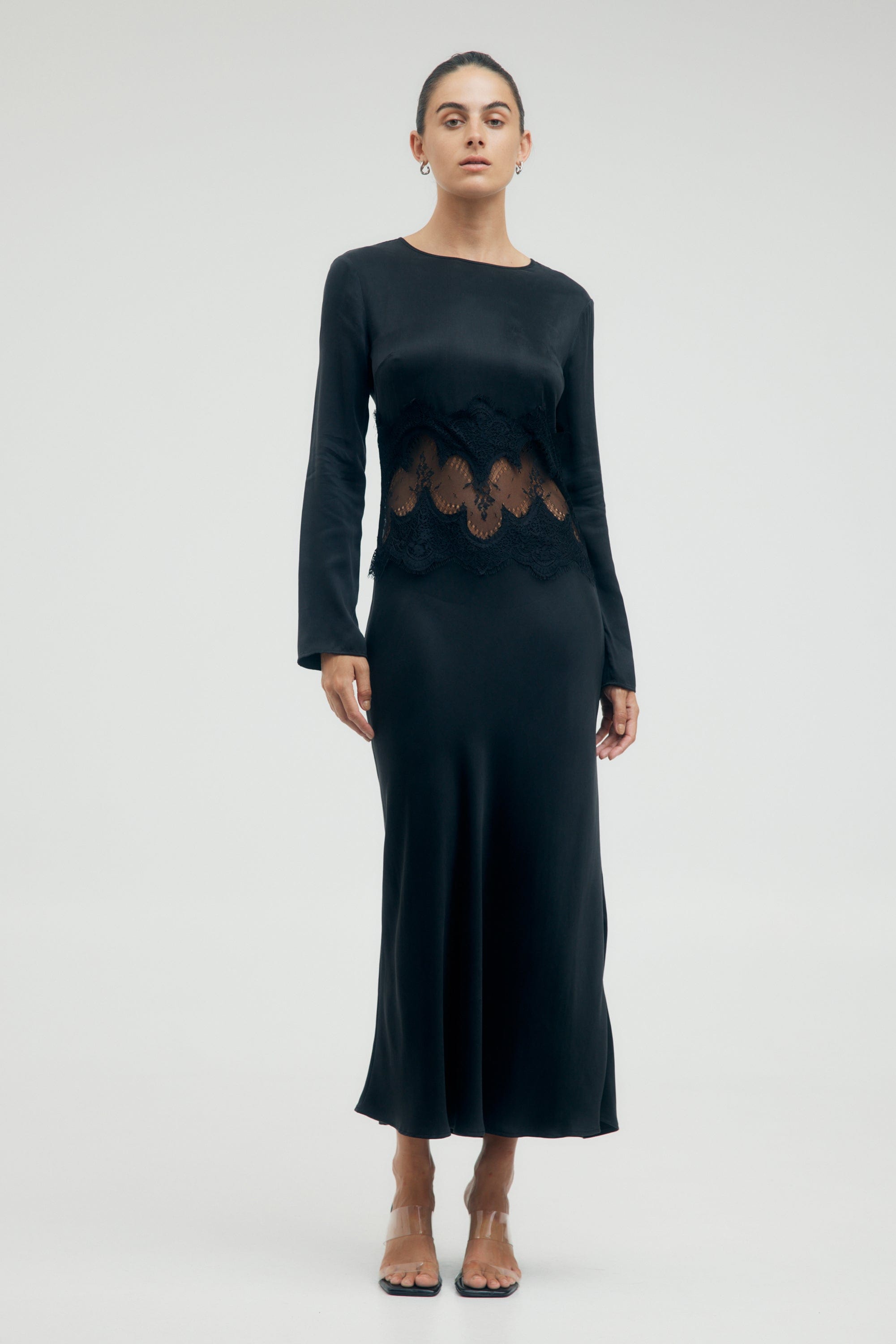 VISIONS LACE TRIM LS MAXI DRESS | EBONY | THIRD FORM | Women's