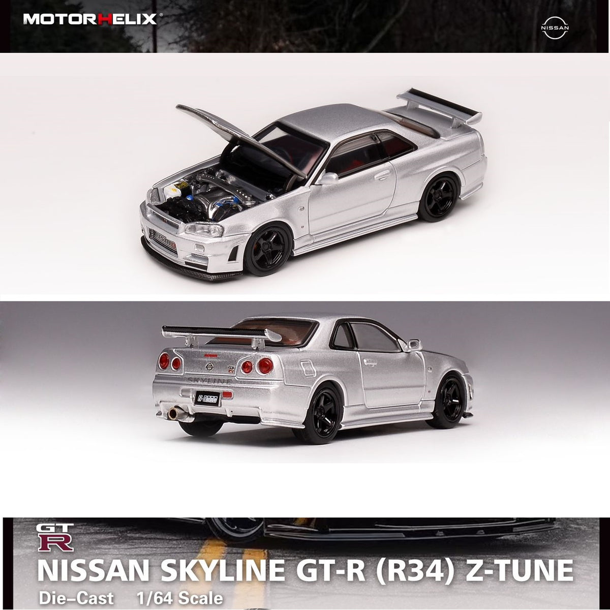 MOTORHELIX 1/64 NISSAN SKYLINE GT-R (R34) Z-TUNE - Silver – Tokyo