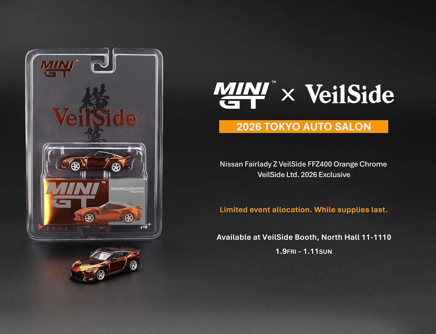 TAS2026] Mini GT Nissan Farilady Z VeilSide FFZ400 Orange Chrome