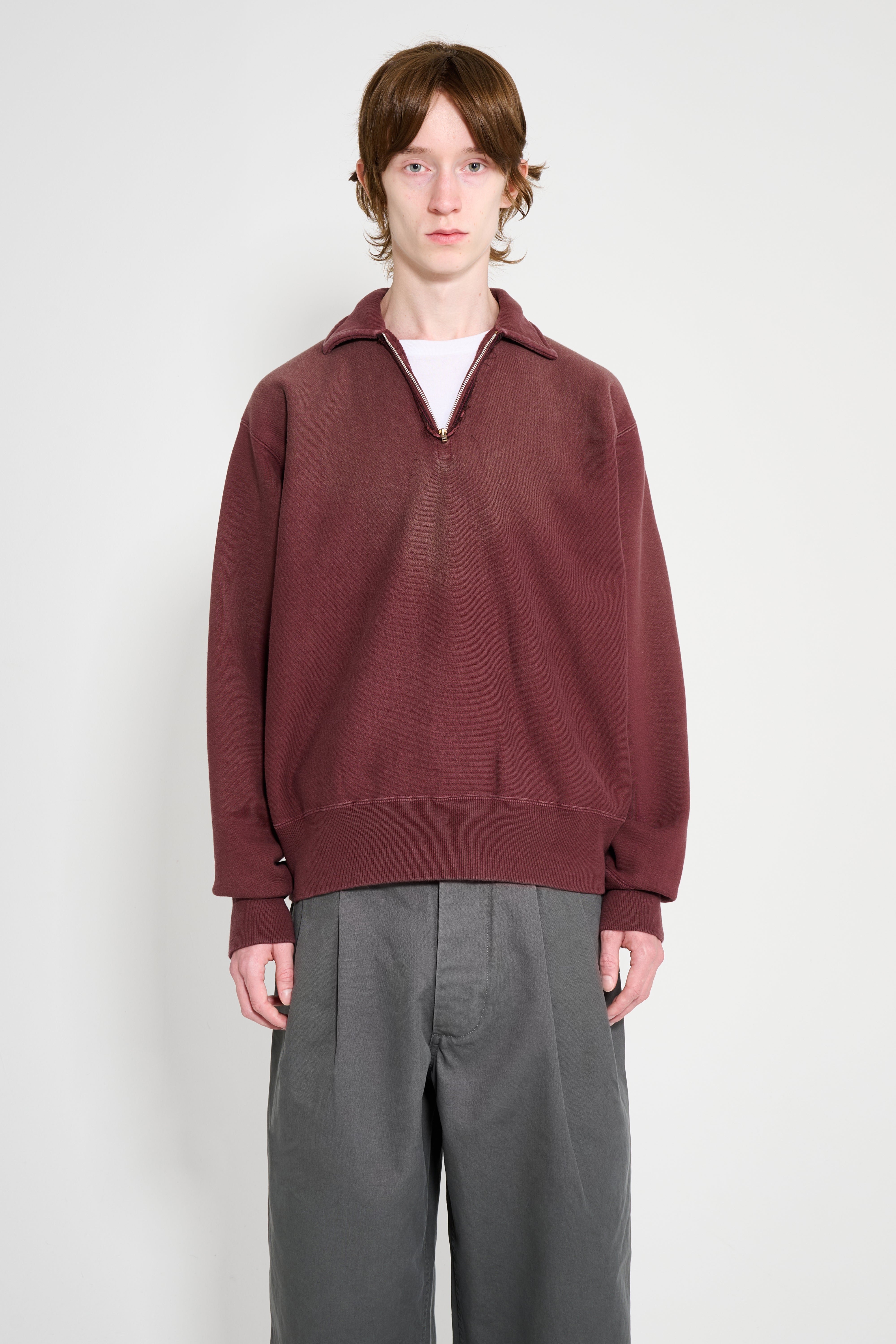 A.PRESSE Vintage Half Zip Sweatshirt Burgundy – Très Bien