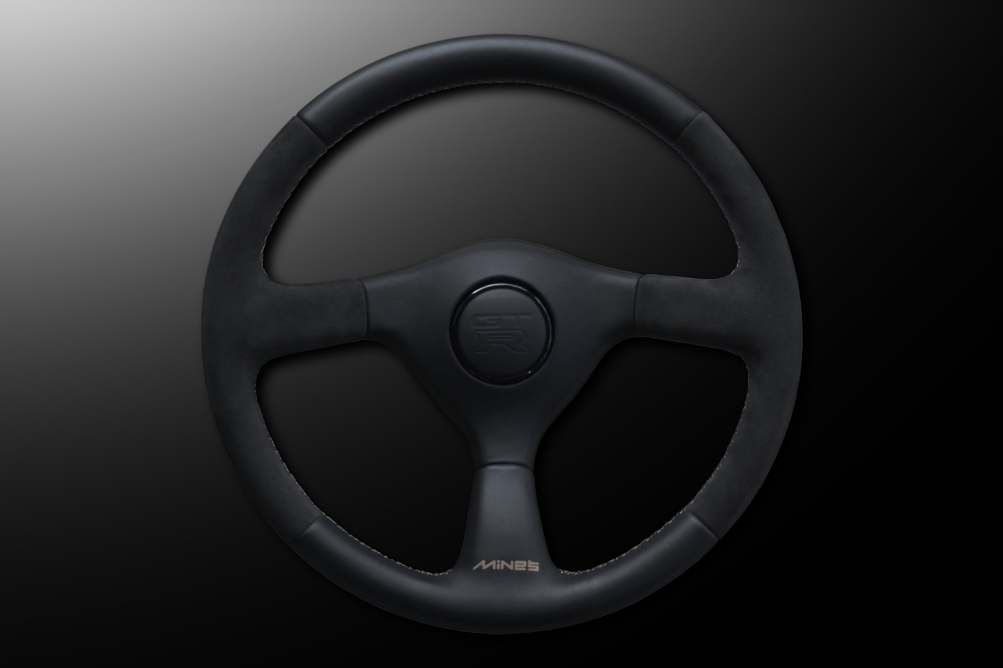 Mine's Leather 355mm Steering Wheel Gray Stitch - Skyline BNR32