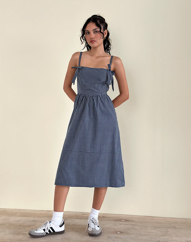 Dark Blue Gingham Midi Dress | Sloane – motelrocks-com-us