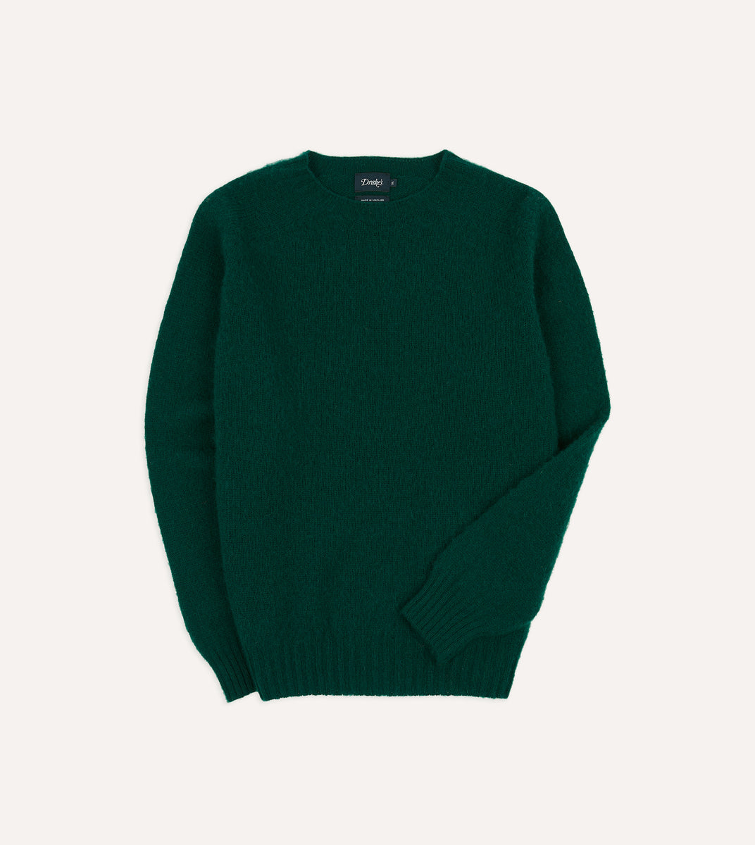 Forest Green Brushed Shetland Crew Neck Jumper – Drakes US
