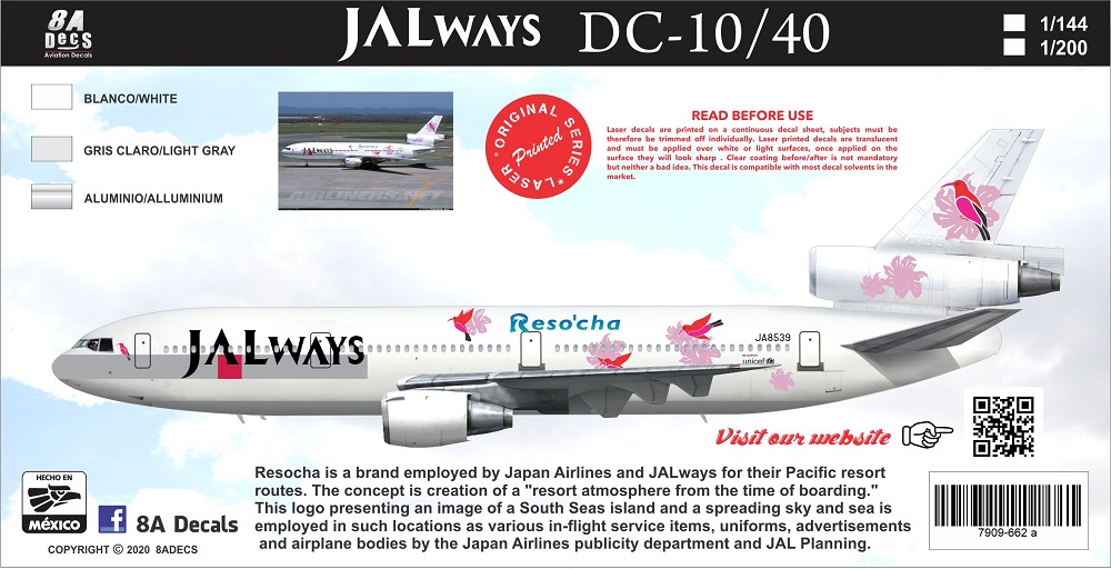 8aDecs.::.Decals Catalogue JAPAN AIRLINES RESOCHA DC-10-40 DECALSET