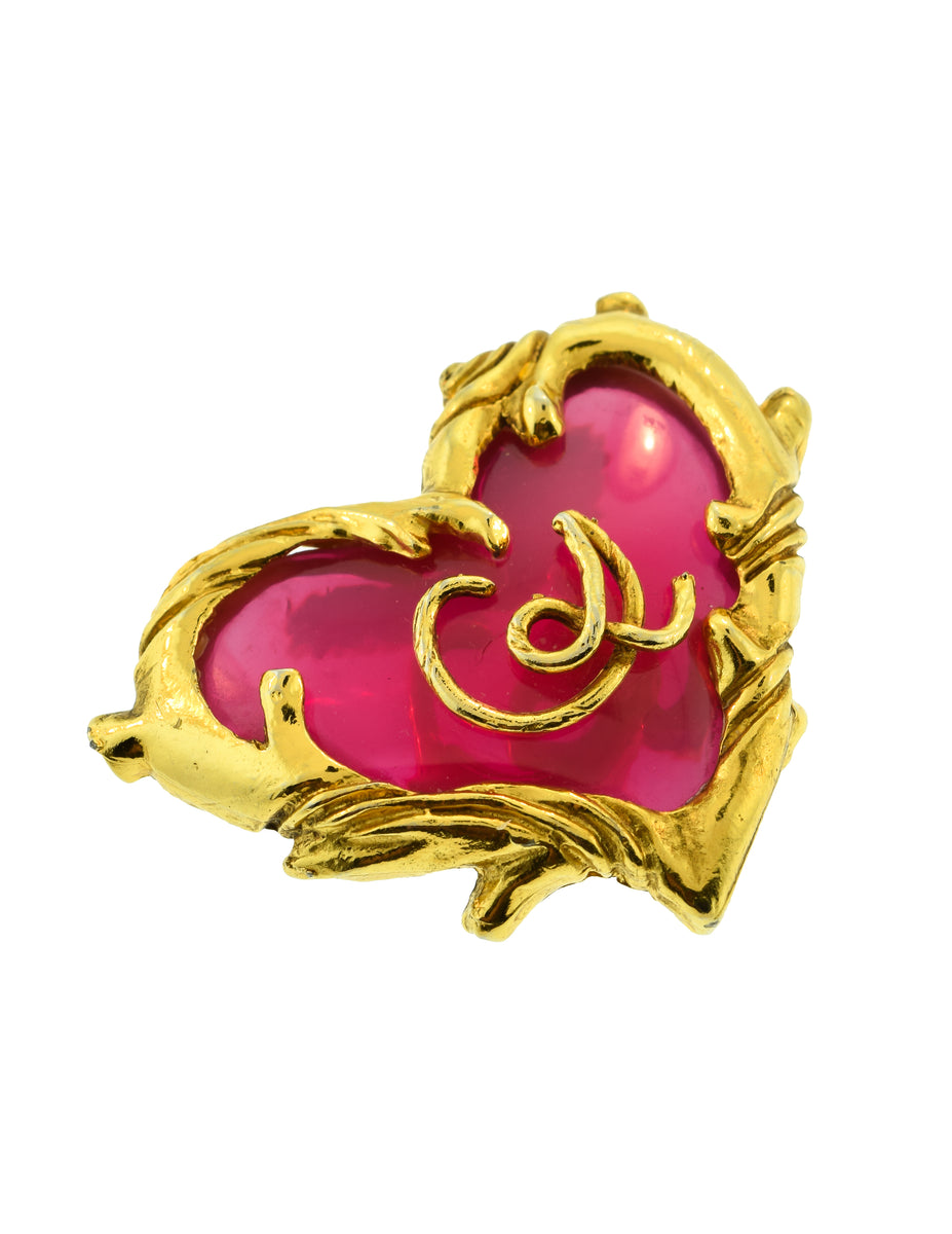 Christian Lacroix Vintage Golden Branch Framed Logo Hot Pink Glass