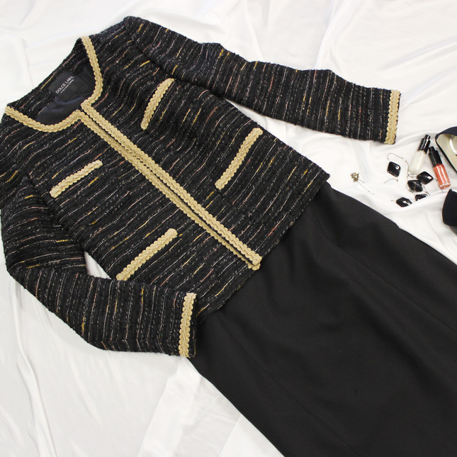 スカートスーツ ブレードがアクセント 通称「シャネルスーツ」<br