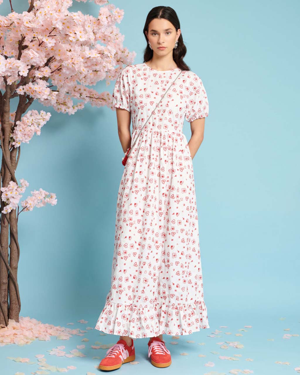 Doodle Bloom Midi Dress - Ivory + Red – ban.do