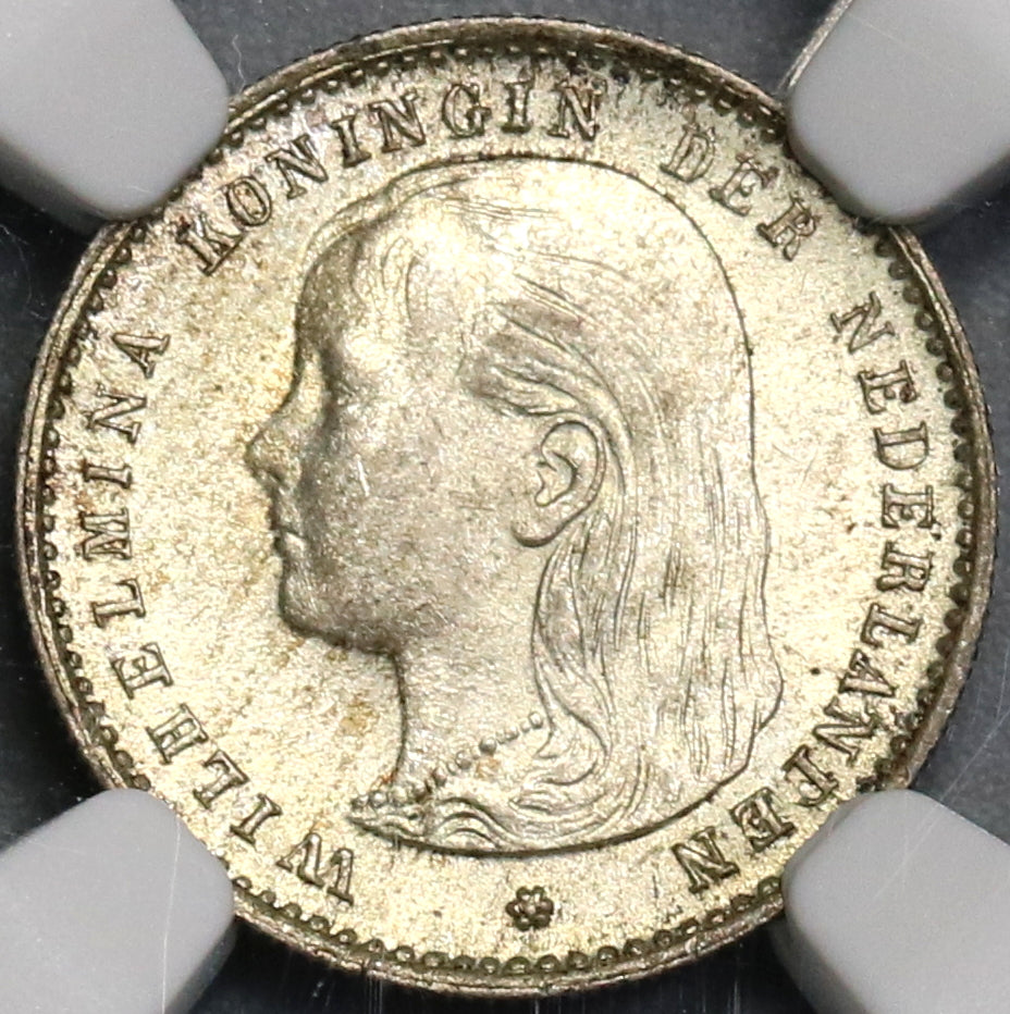 1895 NGC MS 64 Netherlands 10 Cents Key Wilhelmina Silver Coin
