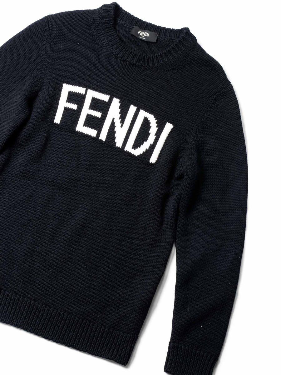 Fendi Logo Wool Knit Oversized Sweater Black White