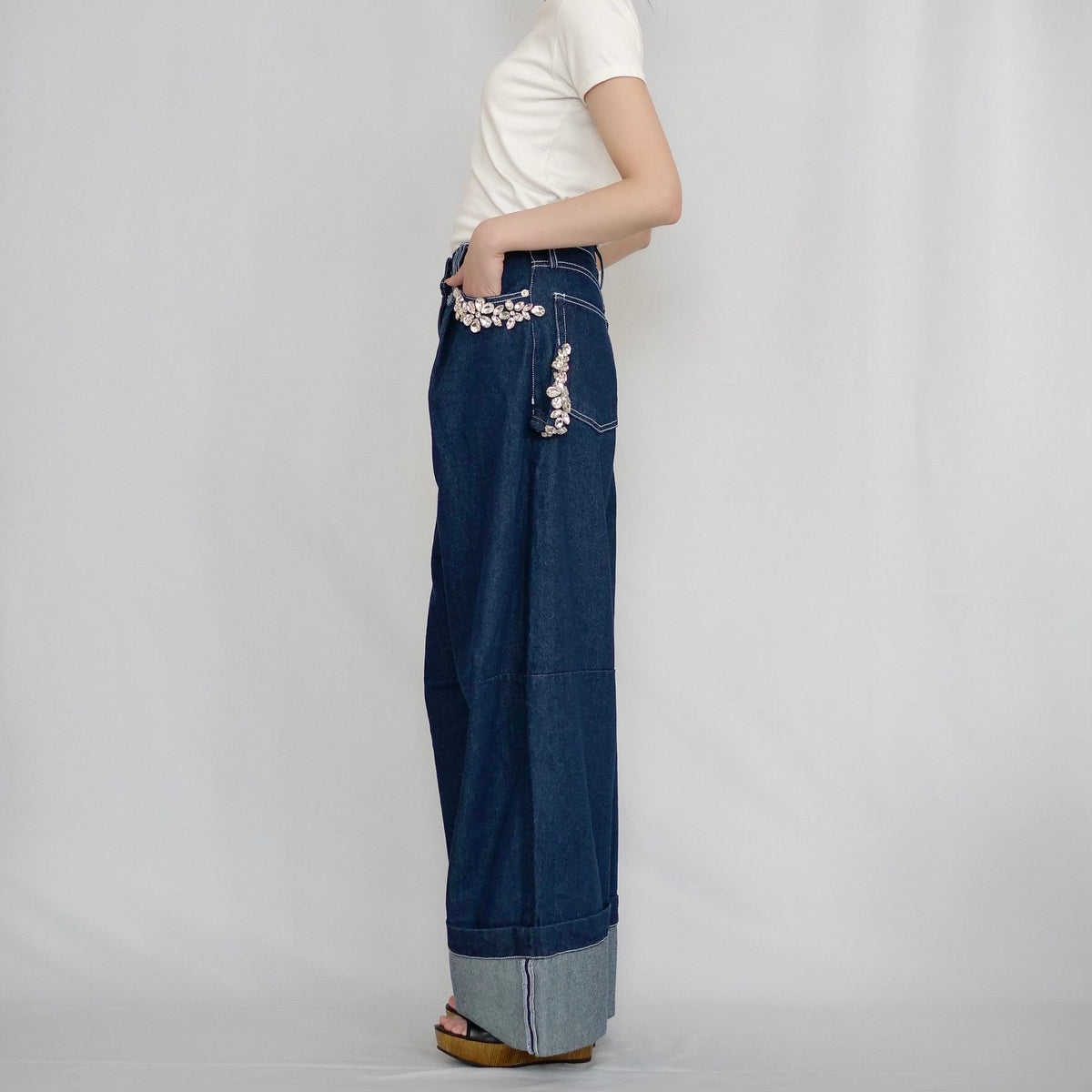 SIMONE ROCHA WIDE LEG PUDDLE JEANS W/ TURBO EMB – dim at noon