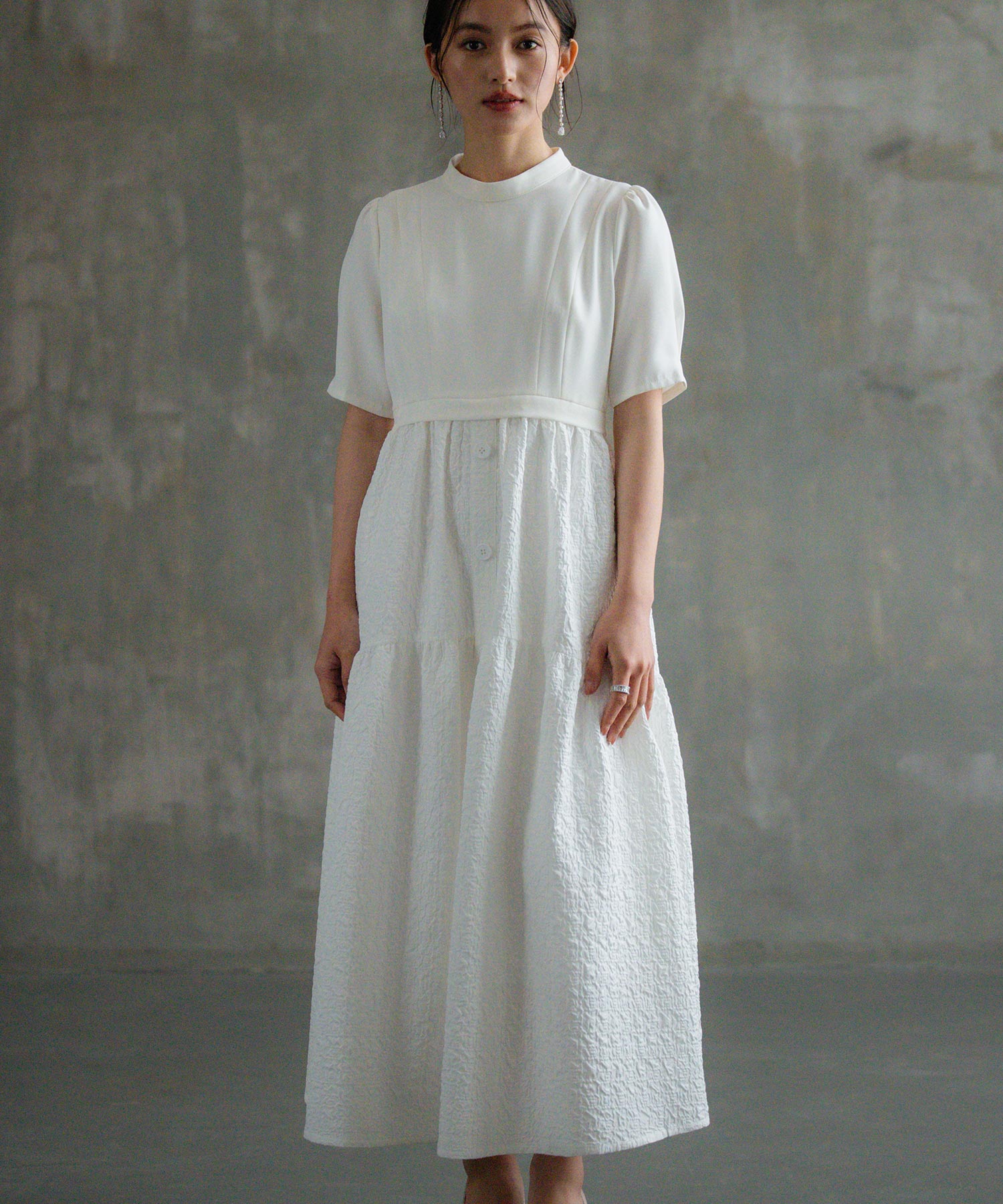 2素材ドッキングワンピース 半袖 ロング丈dsj0136 ホワイト – [公式