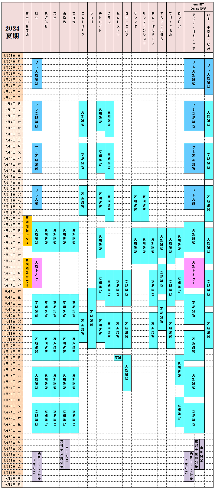 海外生、帰国生、国際生対象 ena国際部夏期講習会/合宿/セミナー - ena
