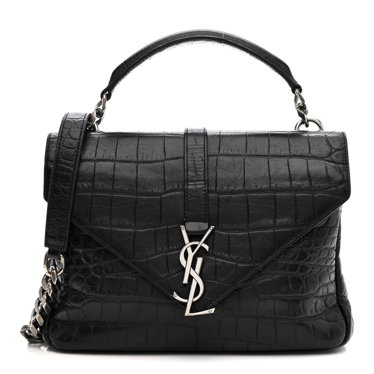 Saint Laurent Calfskin Crocodile Embossed Medium College Monogram
