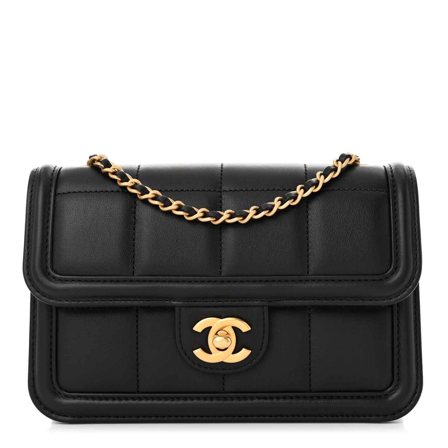 Chanel Lambskin Calfskin Mini Chocolate Bar Flap Bag Black 1637206