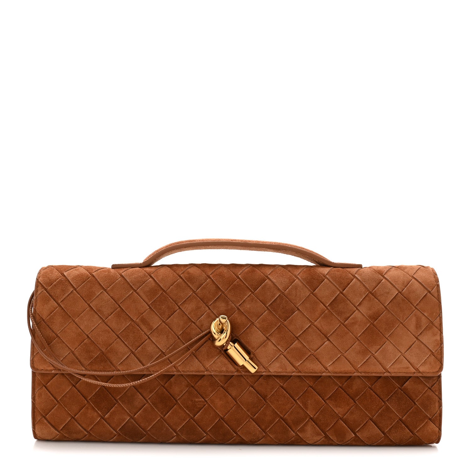 Bottega Veneta Suede Intrecciato Long Andiamo Top Handle Clutch