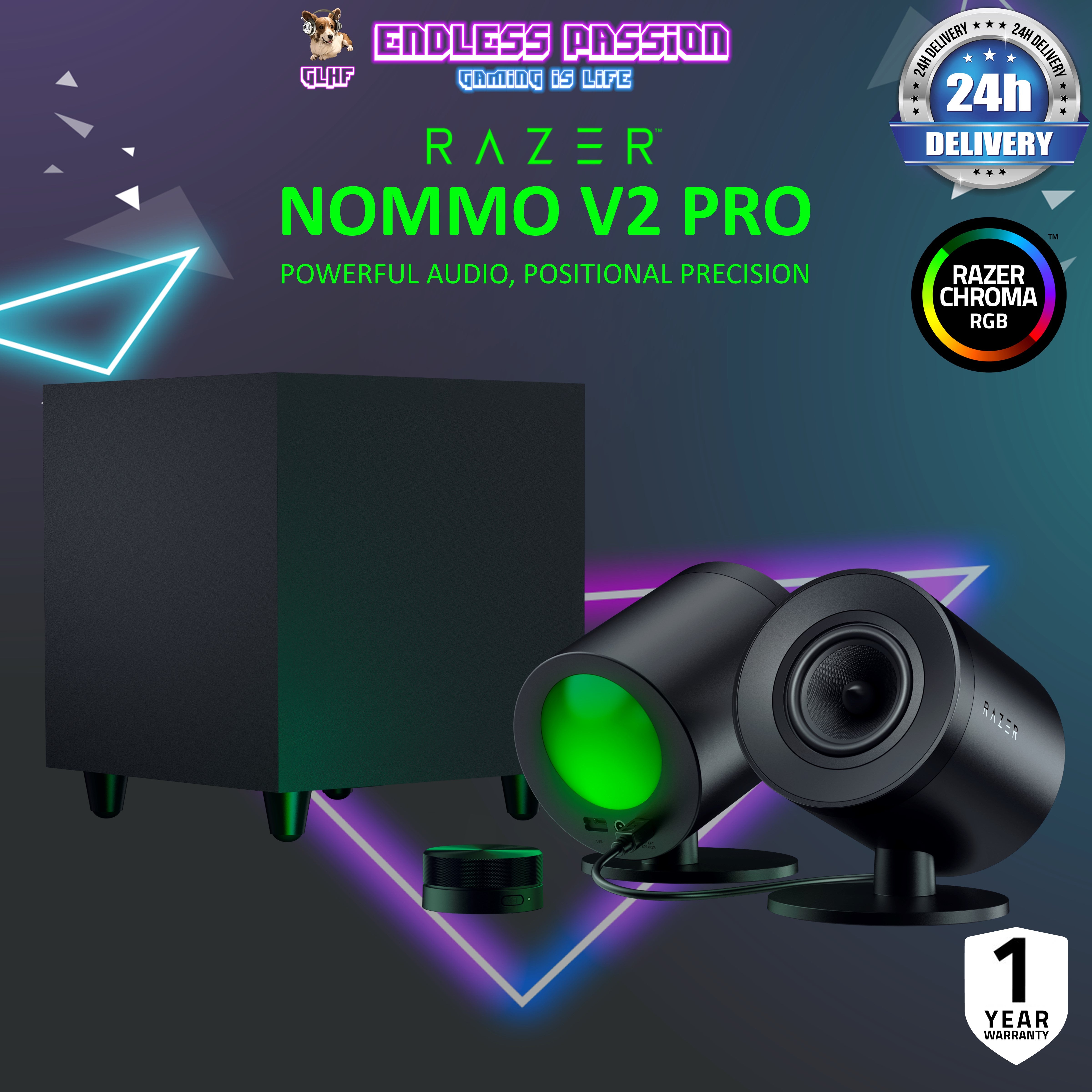 Razer Nommo V2 Pro - Full-Range 2.1 PC Gaming Speakers with