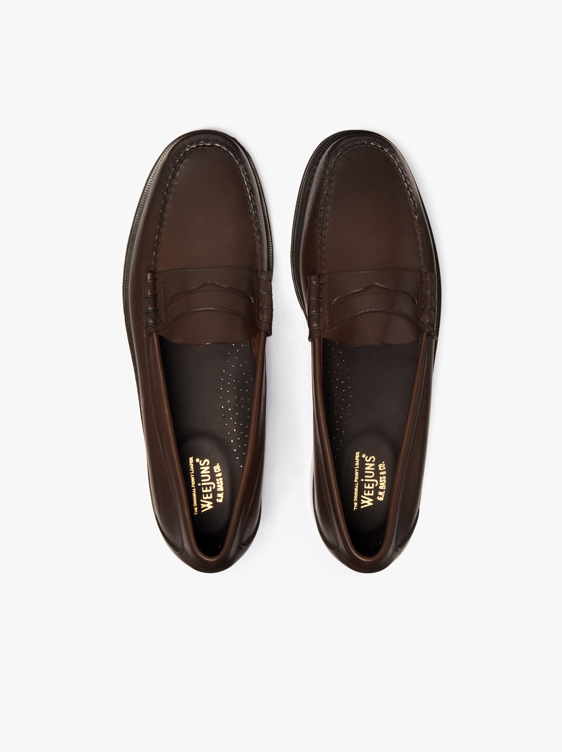 Mens Weejuns Larson Penny Loafers In Soft Chocolate Leather - G.H.