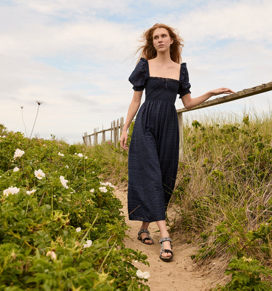 The Scarlett Nap Dress - Navy Sheer Plaid – Hill House Home