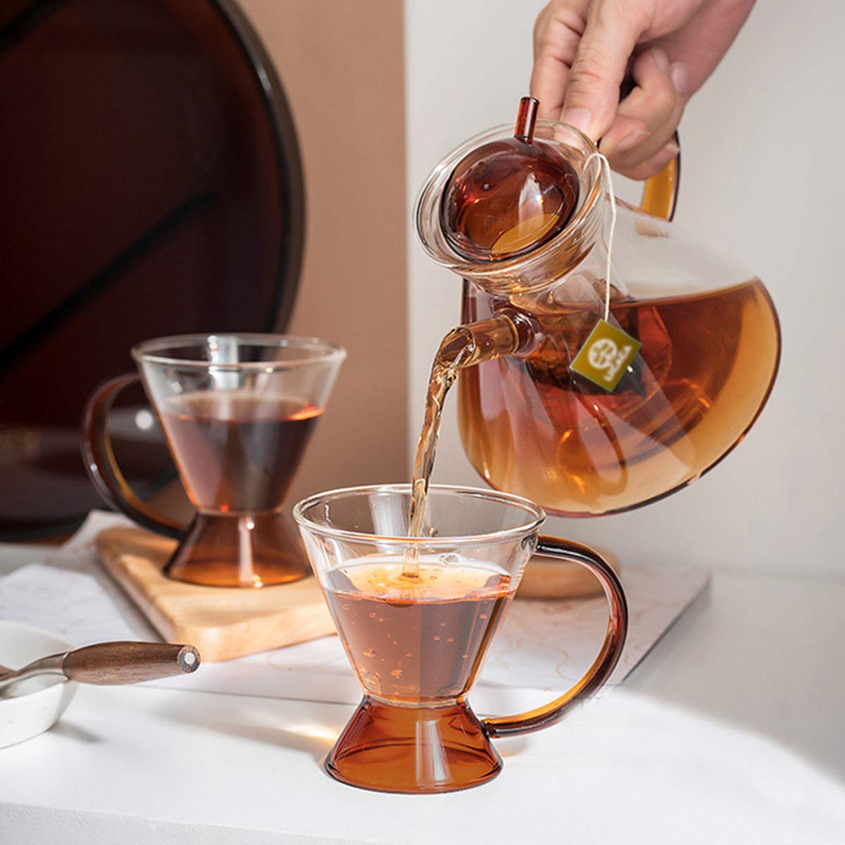 送料無料 IwaiLoft 北欧 琥珀 耐熱ガラス ティーポット ティーセット