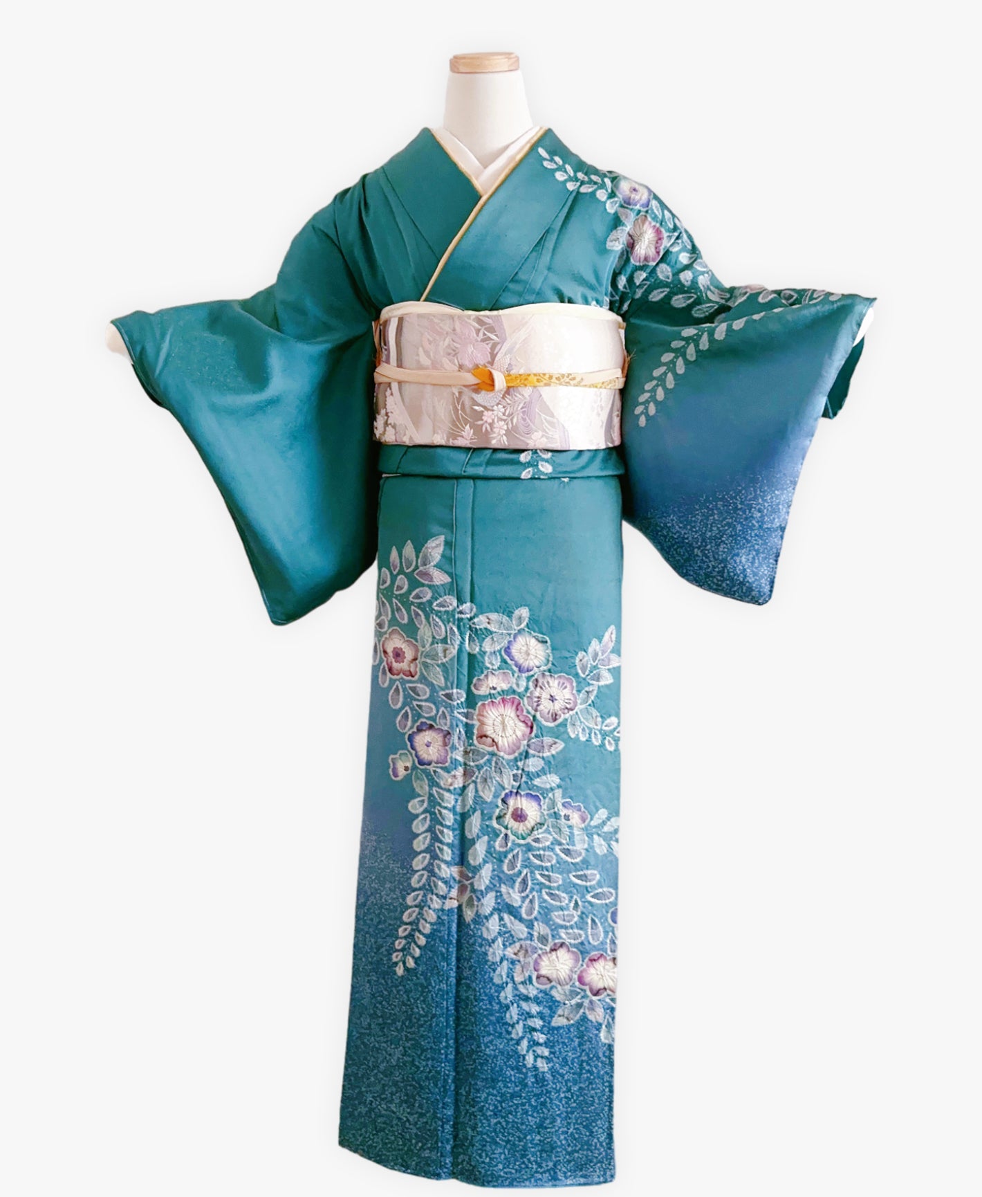 訪問着レンタル・納戸色 青系 暈し染め 手描き 絞り 辻が花 FW702