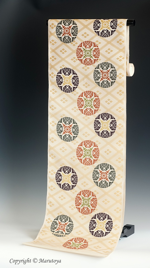 喜多川俵二 有職織物九寸名古屋帯 浮線丸文 – 創作着物と帯の専門店