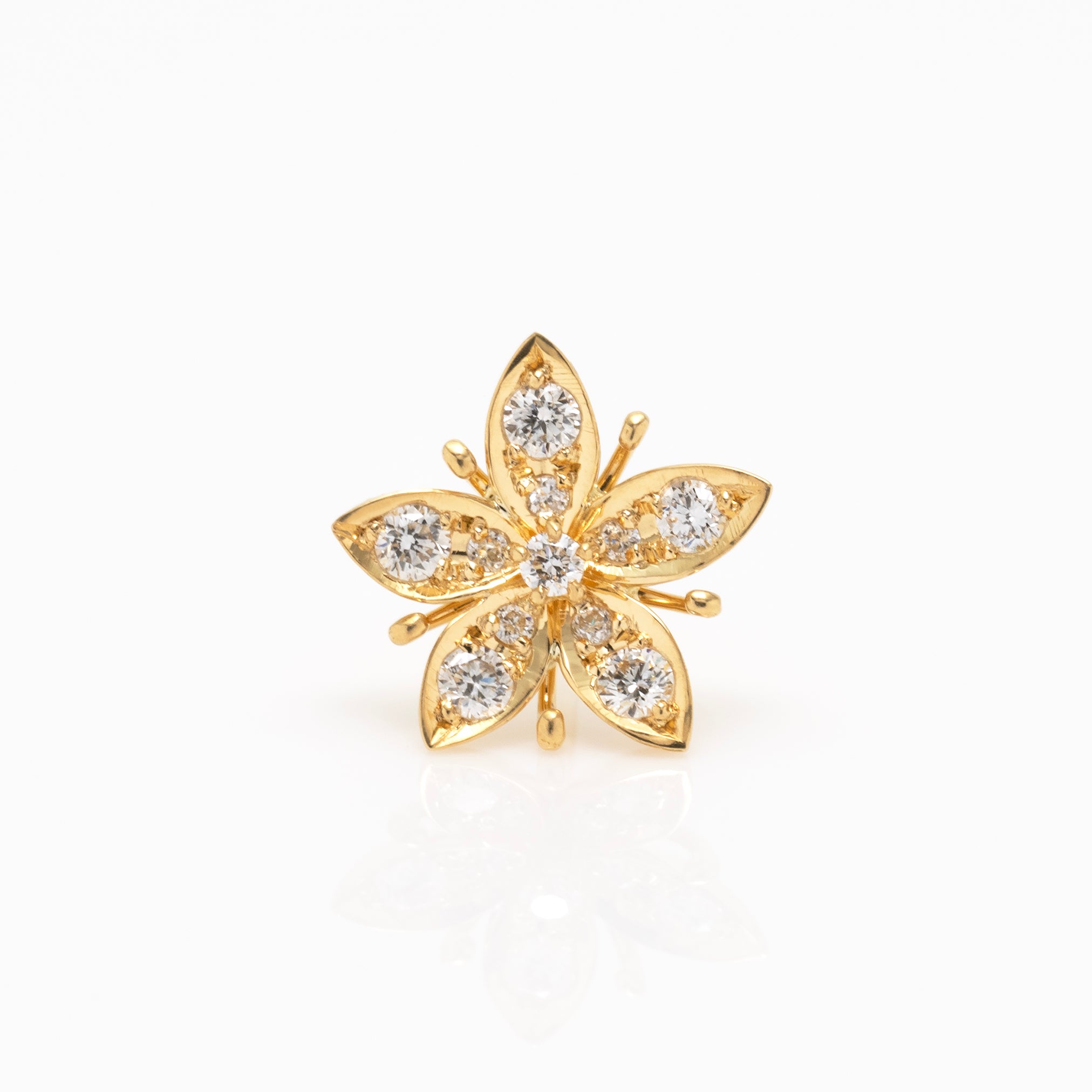 ダイヤモンド K18ブローチ(万年草モチーフ/4月誕生石/鑑別書付き