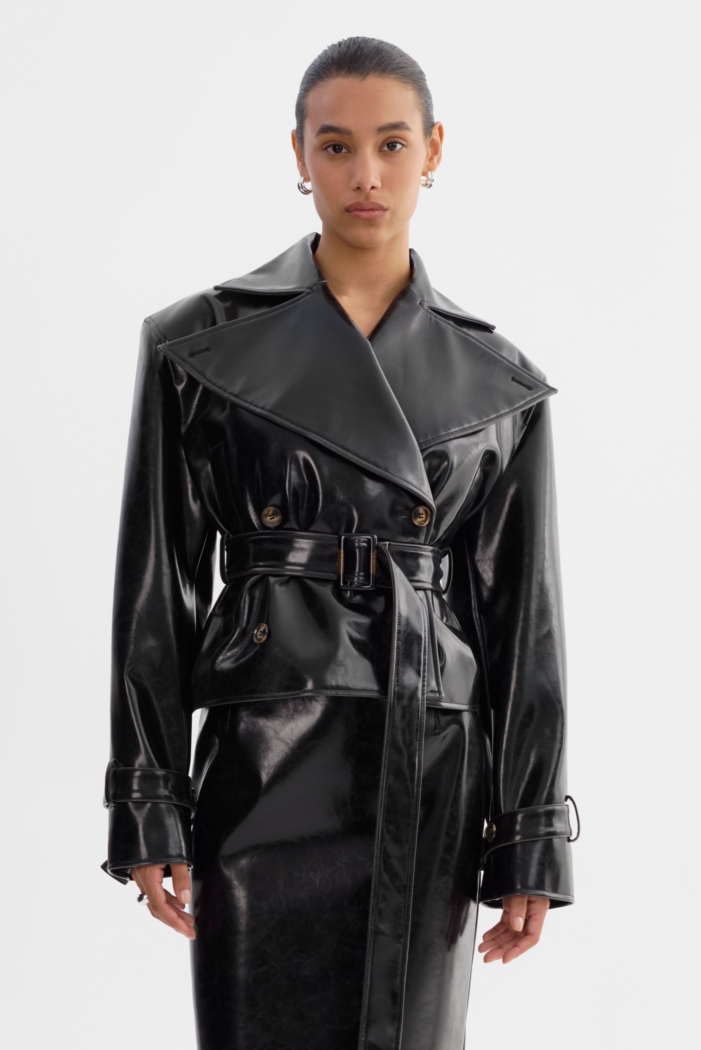 DELANIA | Faux Patent Leather Trench Coat – LAMARQUE
