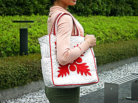 ハワイアンキルト トートバッグ（A4サイズ）ネイビー／ベージュ｜フラ