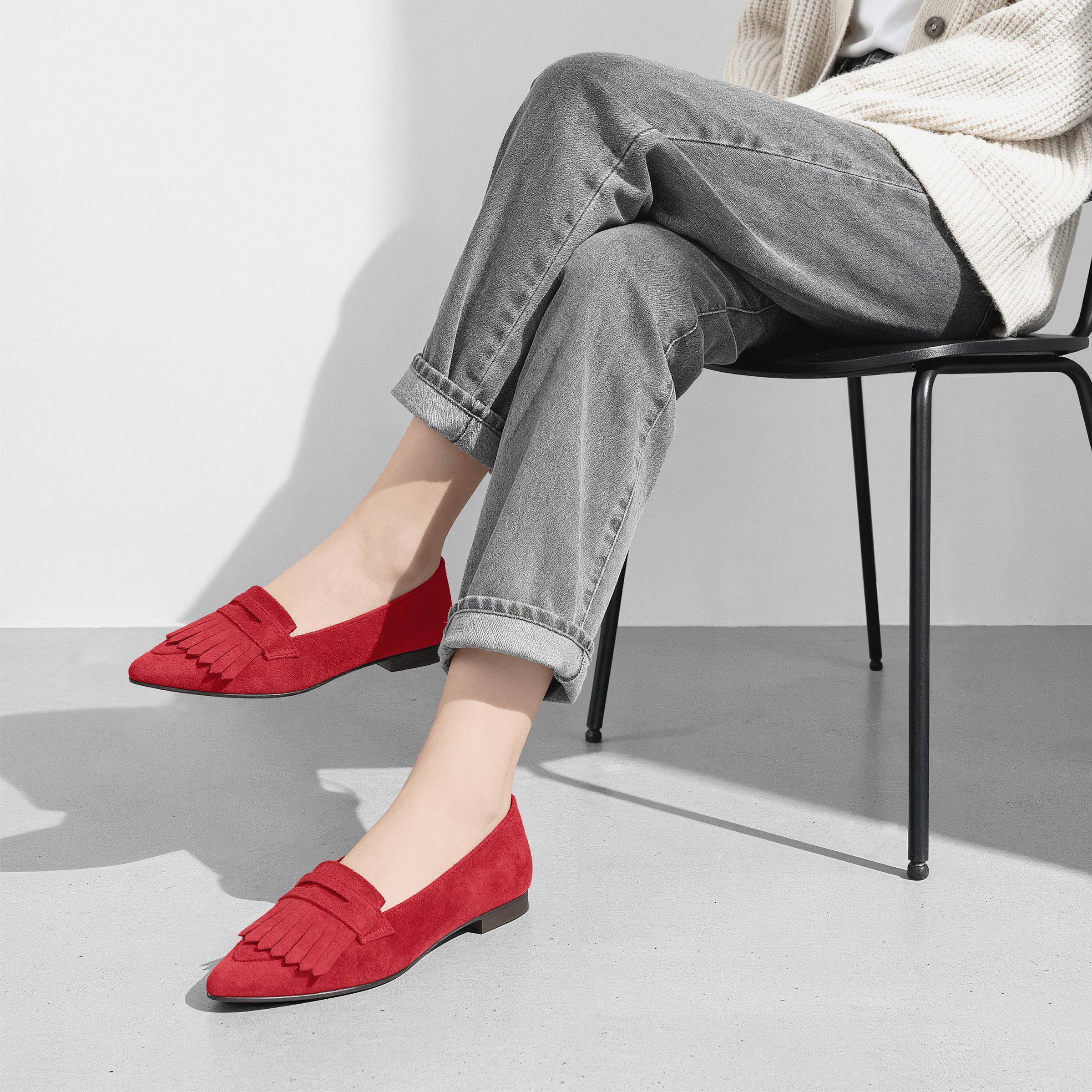 20%OFF：2025AW：ポインテッドトゥ フリンジ ローファー（m17058