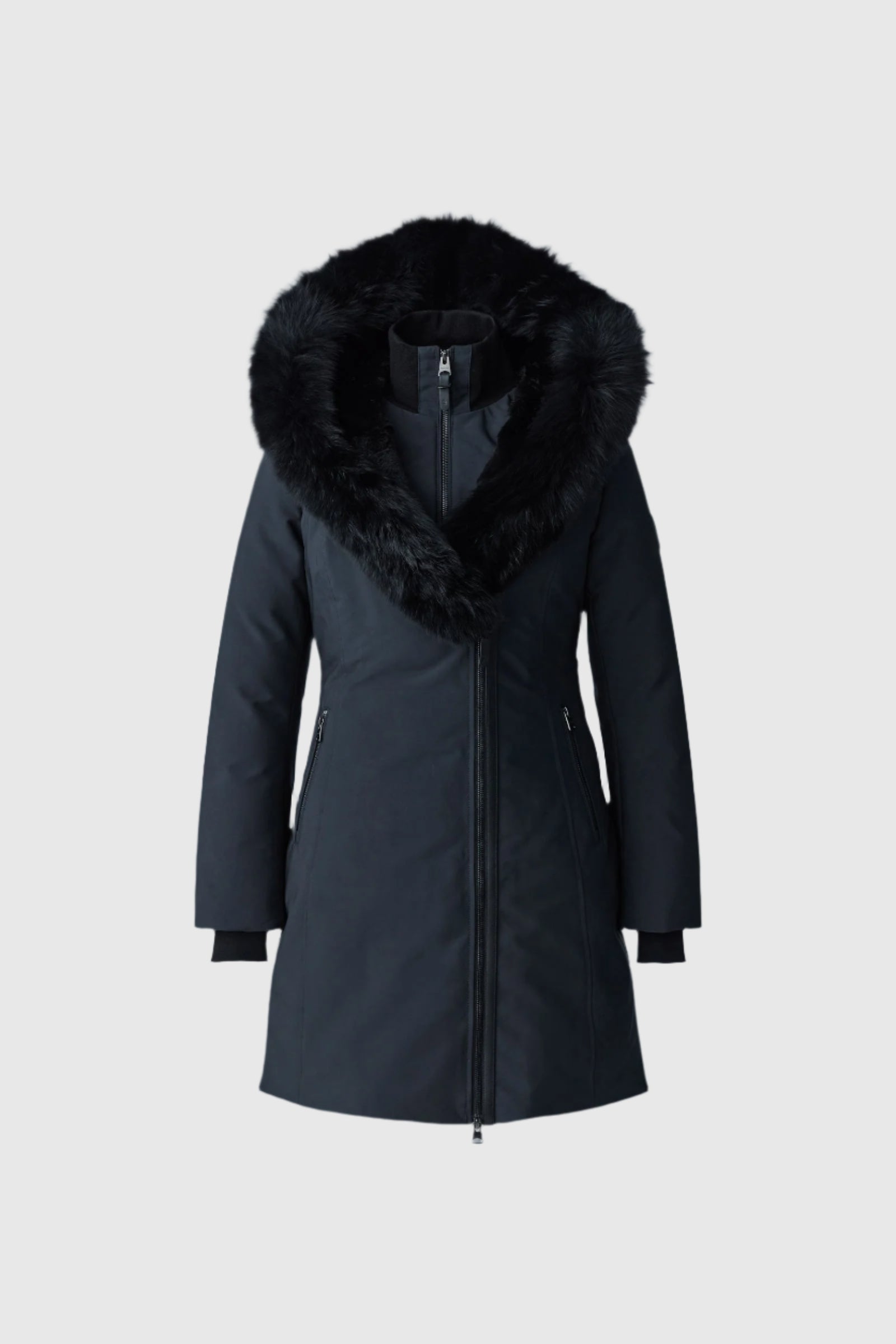 Trish-BX, Powder Touch down coat with blue fox fur Signature