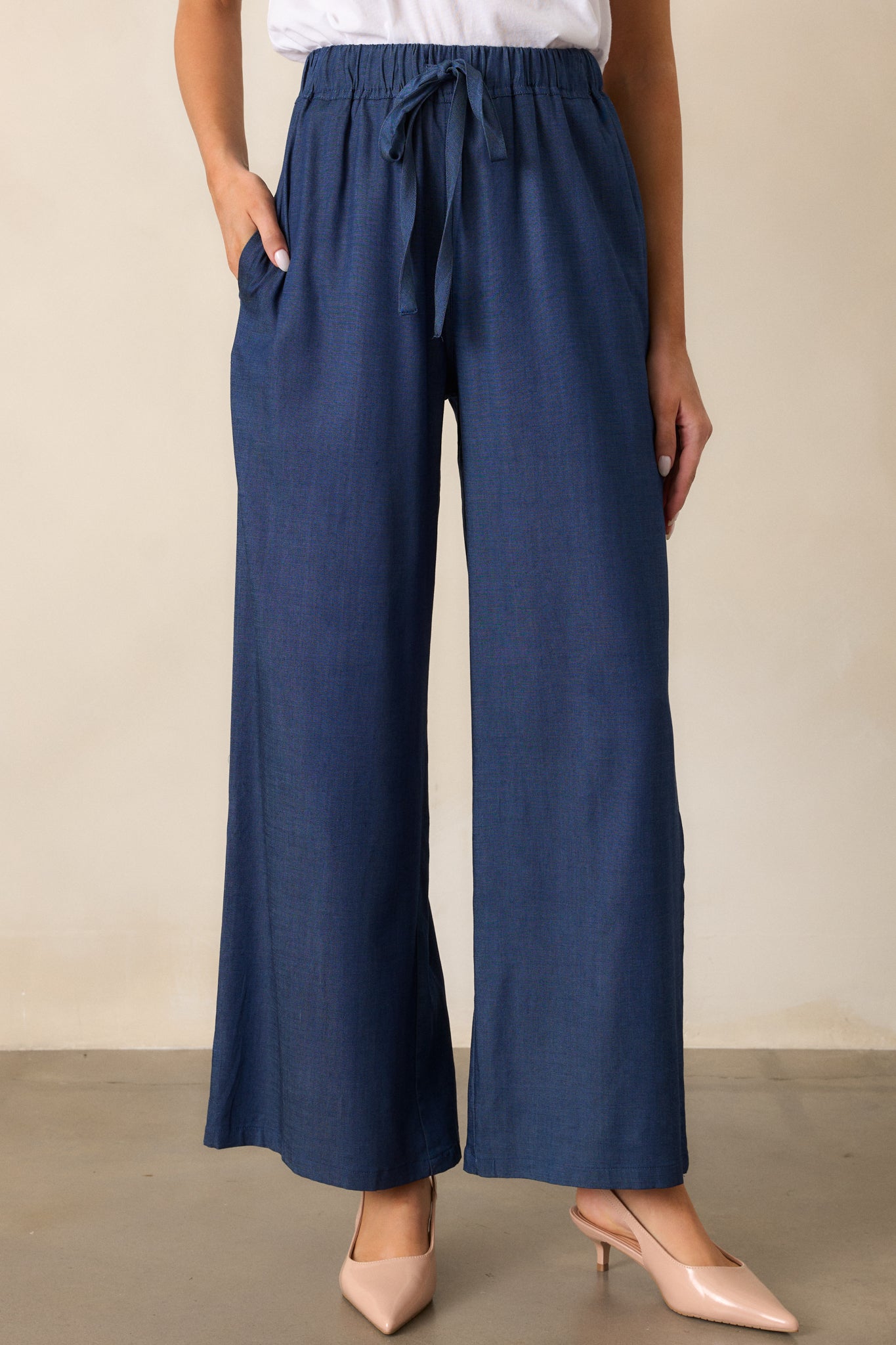 Dark Chambray Wide Leg Pants - All Bottoms | Red Dress