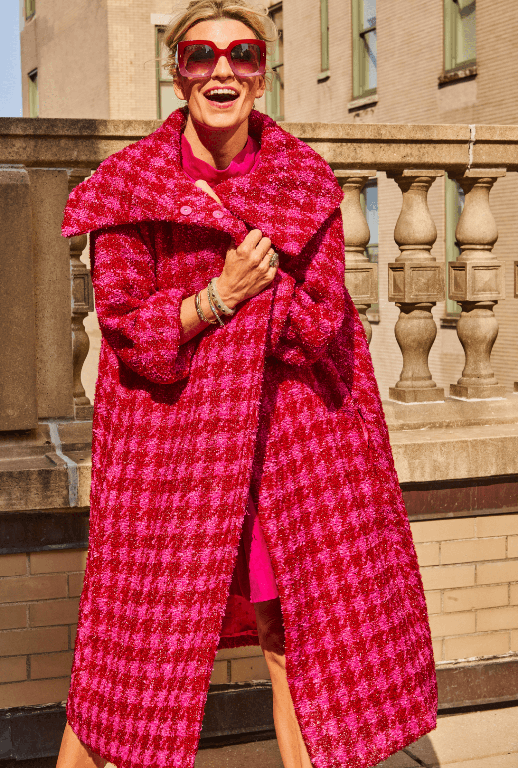 Belted Grace Coat - Pink & Red Tweed – BURU