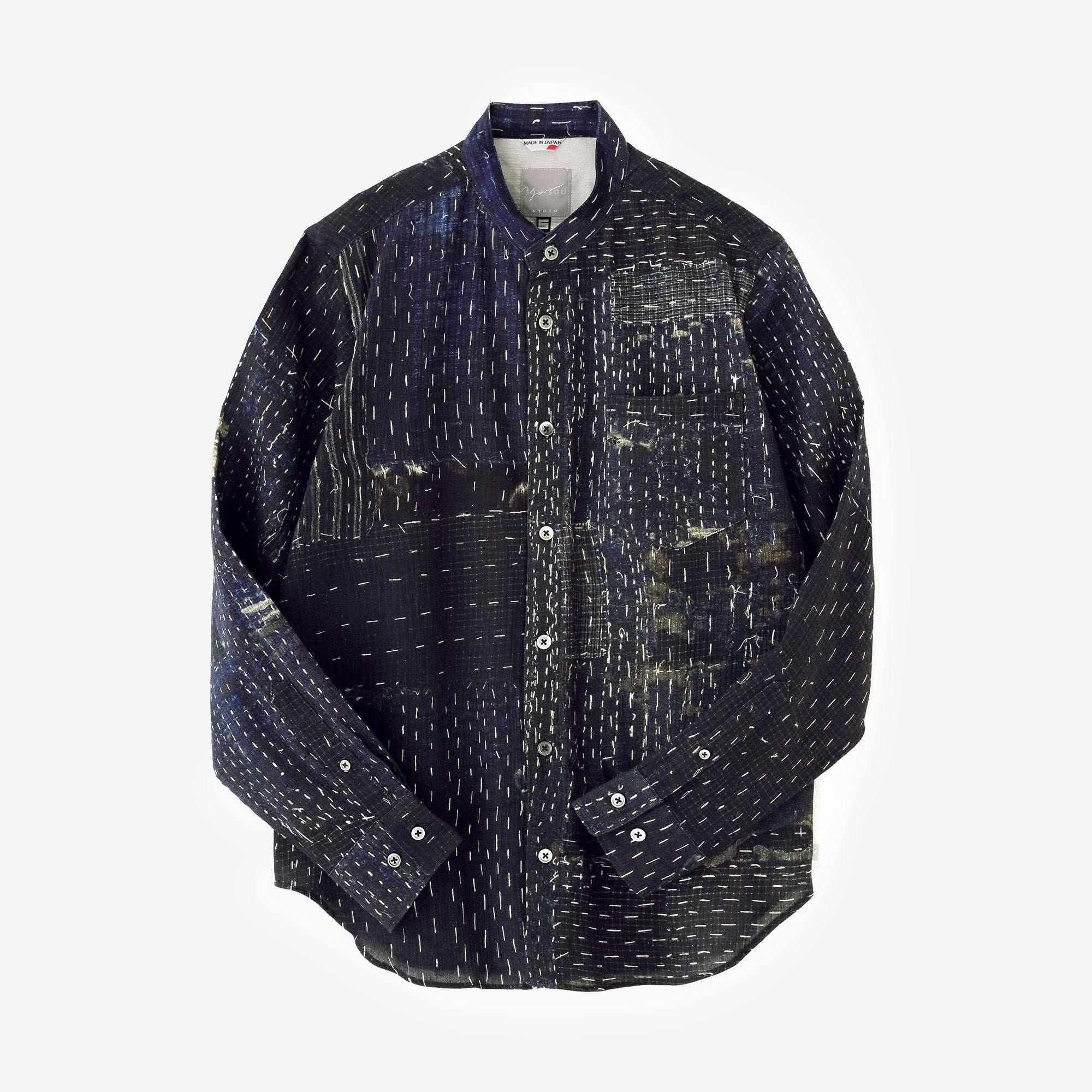 高島縮 20/20 スタンドカラーシャツ／BORO III IJ