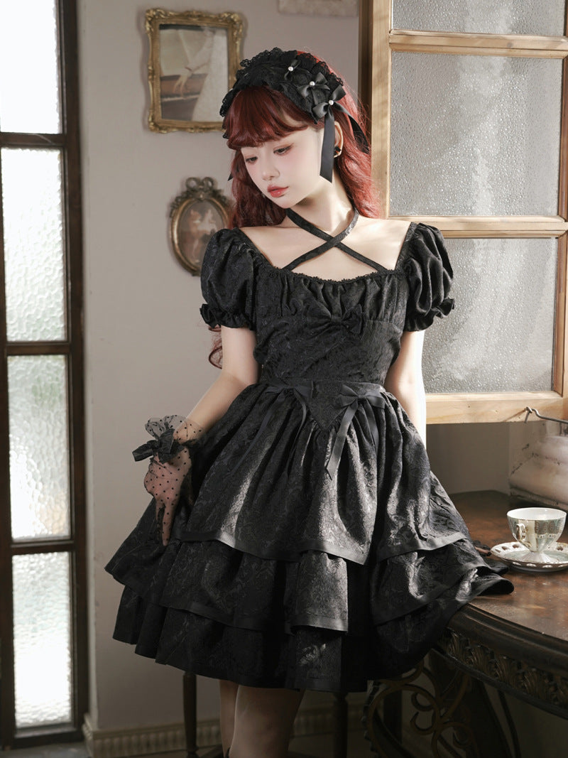 Thorn Rose - Gothic Lolita Three-layer Ruffle Black OP