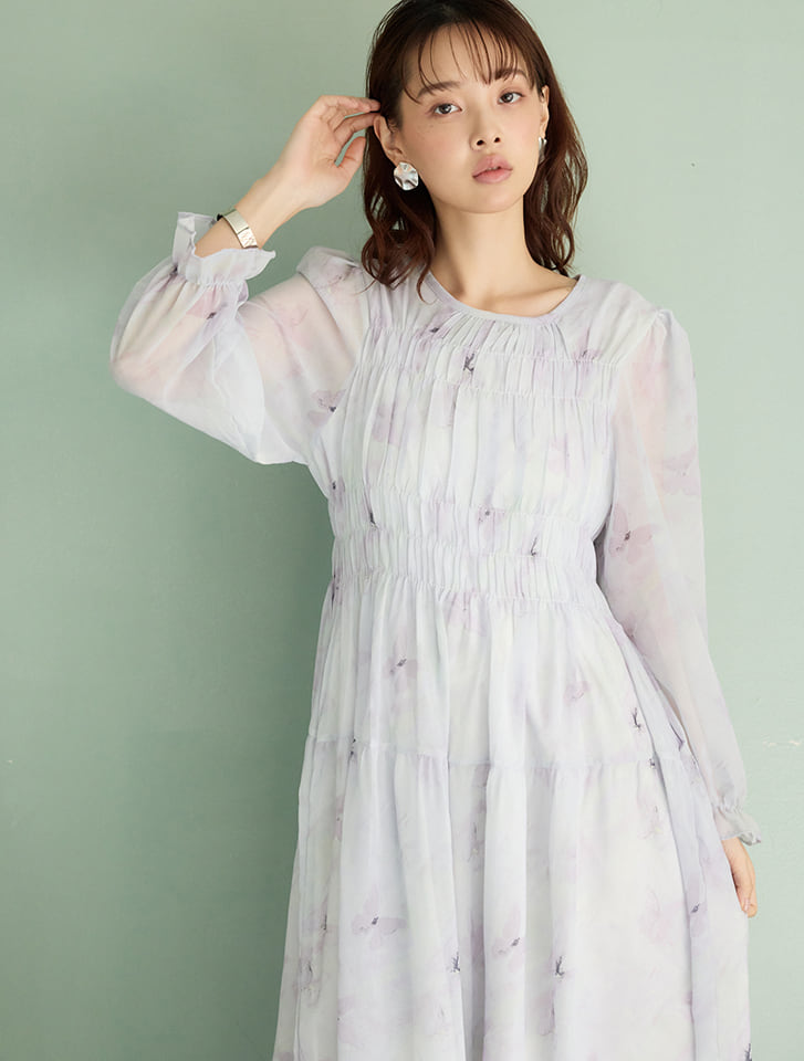 fifth 水彩フラワー柄シャーリングワンピース | 人気レディース