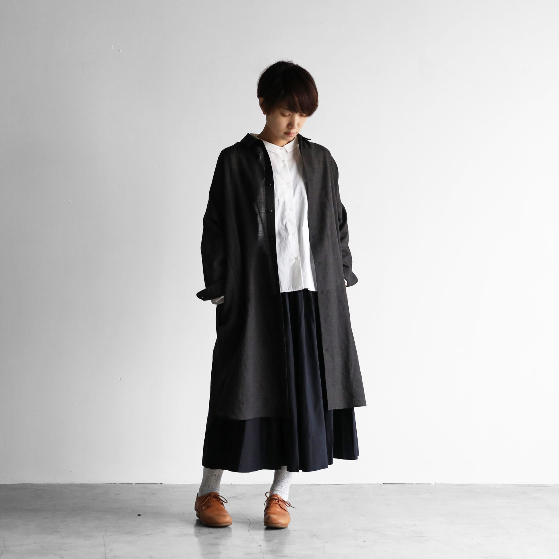 ウォッシャブルウールロングシャツ（ダークブラウングレー）【ユニ