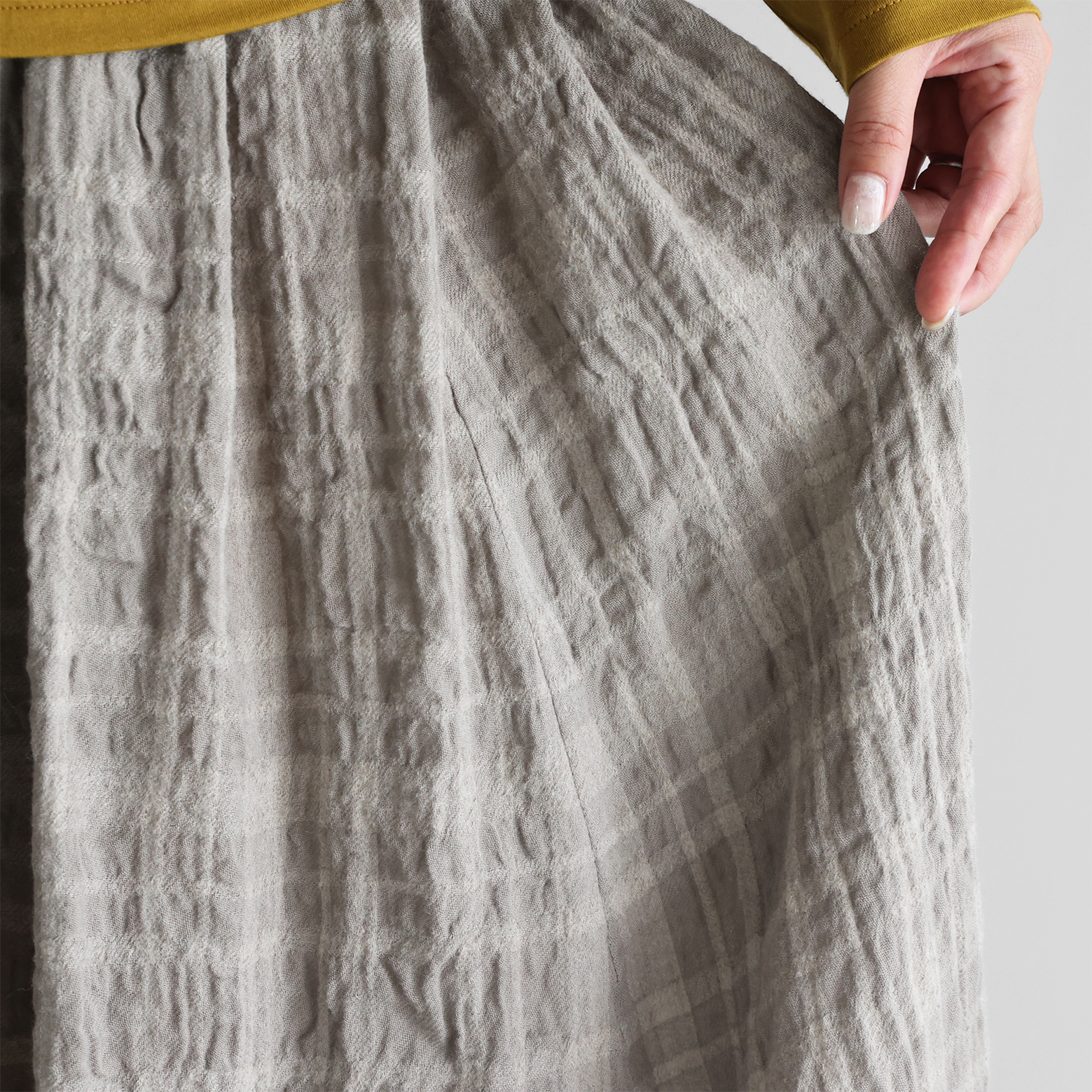 HUIS×尾州”縮絨綿ウールガーゼロングスカート【レディス】U402を