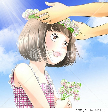 シロツメクサの冠をもらう女の子のイラスト素材 [67904166] - PIXTA