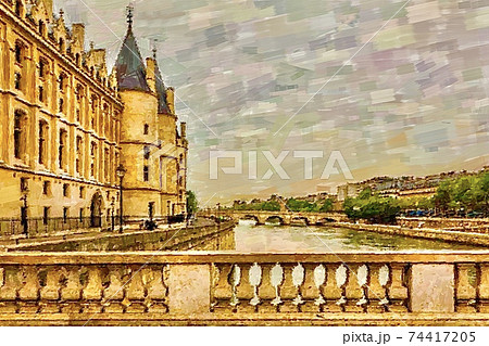 フランス・セーヌ川沿いの風景のイラスト素材 [74417205] - PIXTA