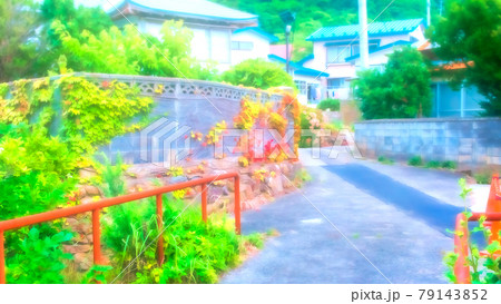 田舎の道端風景 アニメ風加工のイラスト素材 [79143852] - PIXTA
