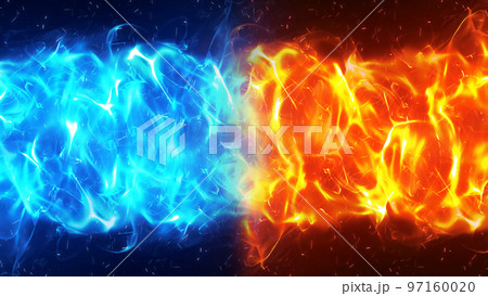 炎エフェクト素材｜青と赤の対立フレイム背景CGのイラスト素材