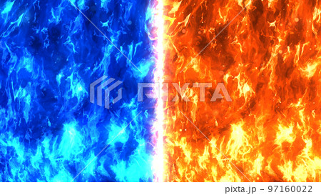 炎エフェクト素材｜青と橙のフレイムウォールCGのイラスト素材