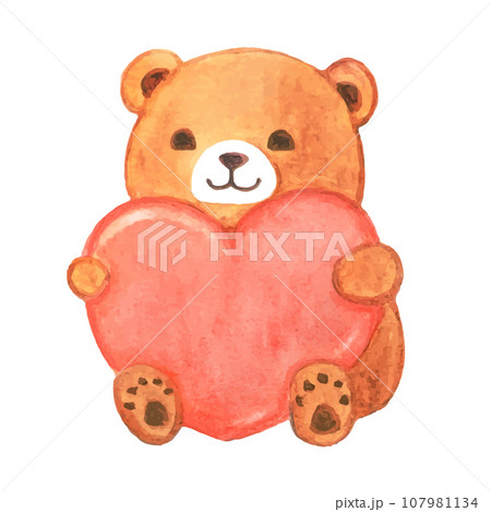ハートを持ったクマの水彩イラストのイラスト素材 [107981134] - PIXTA