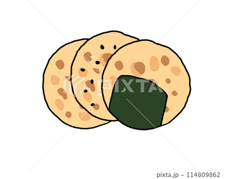 重なった3枚の丸いおせんべいのイラストのイラスト素材 [114809862