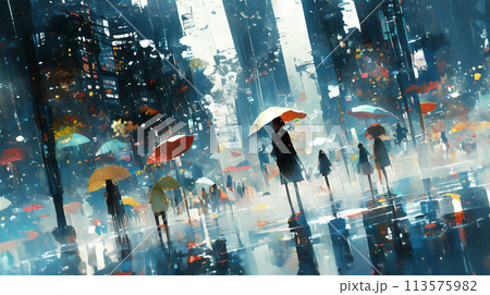 雨の街の風景 のイラスト素材 [113575982] - PIXTA