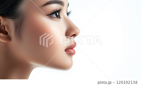 若い女性モデルの横顔の美容ポートレートのイラスト素材 [120102138