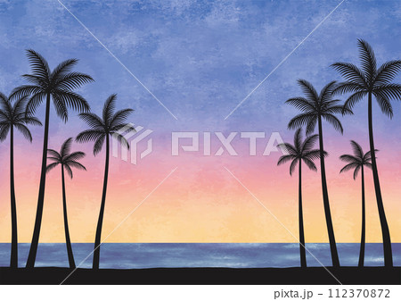 ビーチ 海 椰子の木 夕日のイラスト素材 - PIXTA