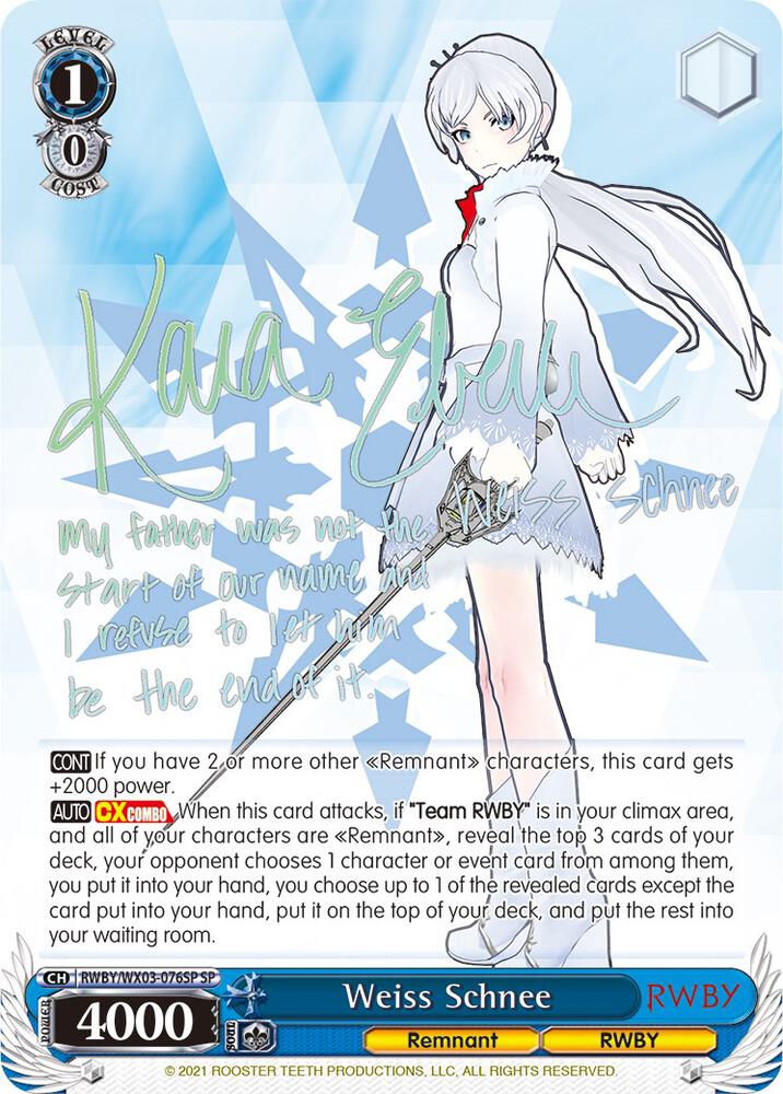 Weiss Schnee (SP) - RWBY - Weiss Schwarz - TCGplayer.com