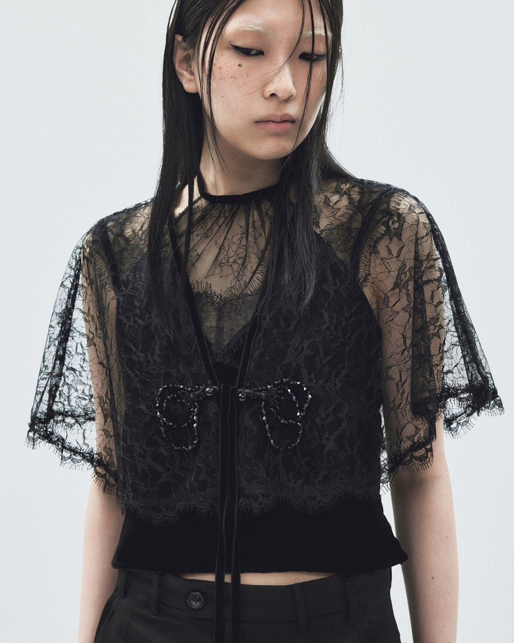 タナカダイスケ|flower lace velvet ribbon cape Black – tanakadaisuke